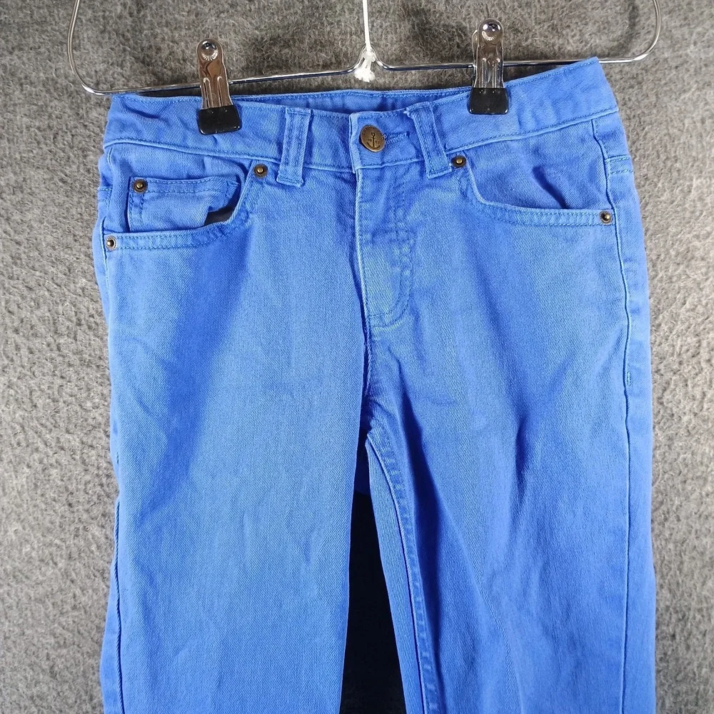 Lands End Jeans Women 12S Pencil Leg Bright Blue Low Rise Nautical‎ Unique Punk